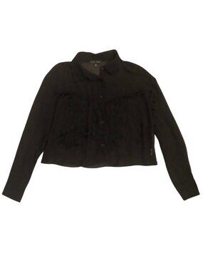 Black Sheer Long Sleeve Top with Fringe Festival Coastal Cowgirl Western size M